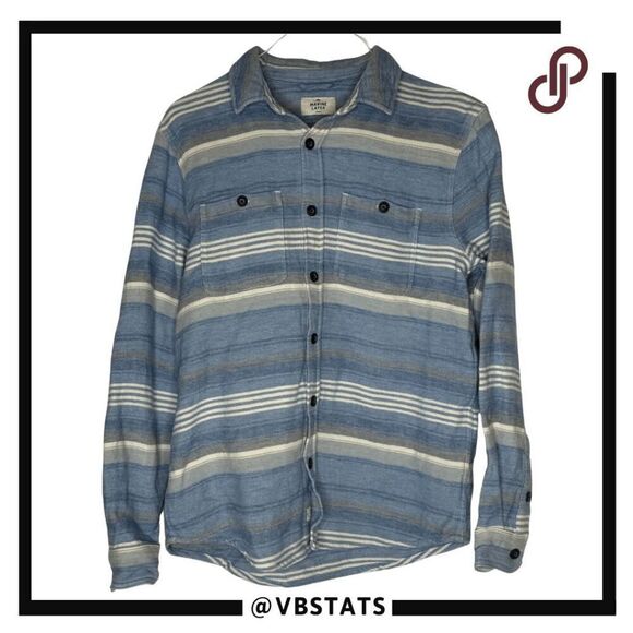 Marine Layer Men's Striped Long Sleeve Flannel Holden Overshirt Blue Cream Small - Picture 1 of 6